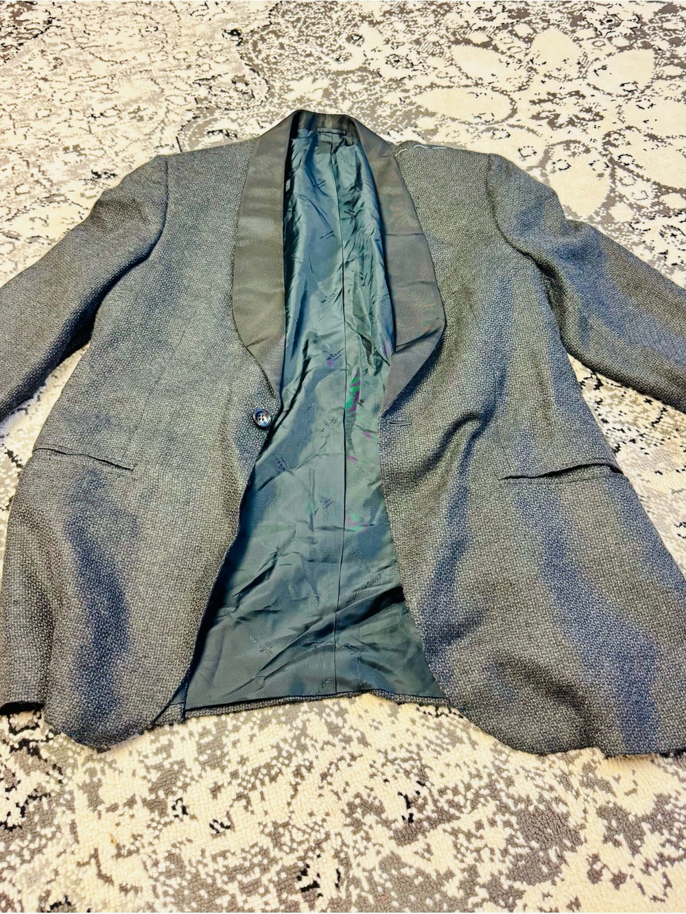 Kiton Charcoal Gray Textured Blazer with Satin Shawl Lapel